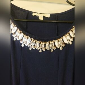 Midnight Blue Dress with Jewel Neckline